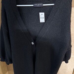 Lane Bryant Black V-Neck Button Cardigan with Decorative Button